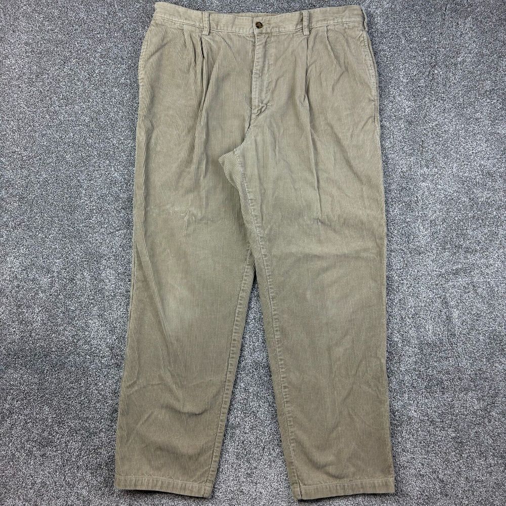 Vintage Woolrich Corduroy Pants Mens 36x32 Beige Pleated Wide Wale Cabincore